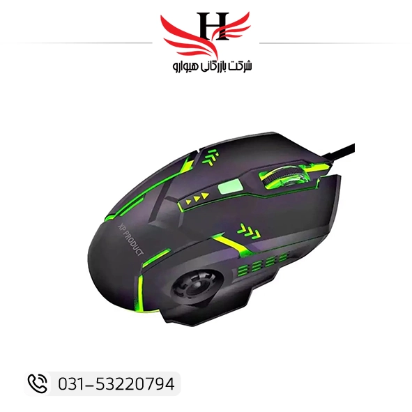 ماوس سیم دار گیمینگ XP-G800N با نور RGB و دکمههای تنظیم DPI، عرضه عمده توسط هیوارو در شهرضا، استان اصفهان و تهران